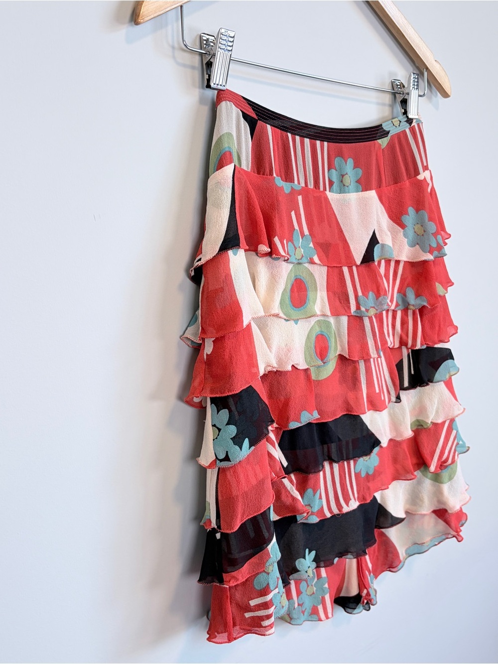 Marc Jacobs Y2K 100% Silk Tiered Ruffle Mini Skirt Abstract Floral Print Size 4 - Picture 5 of 16